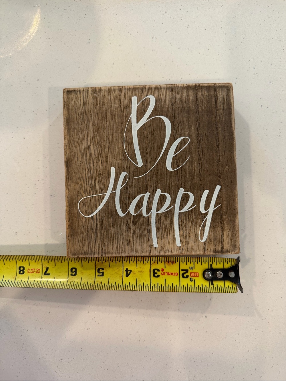 Be Happy Rustic Wood Wall Sign - White on Brown